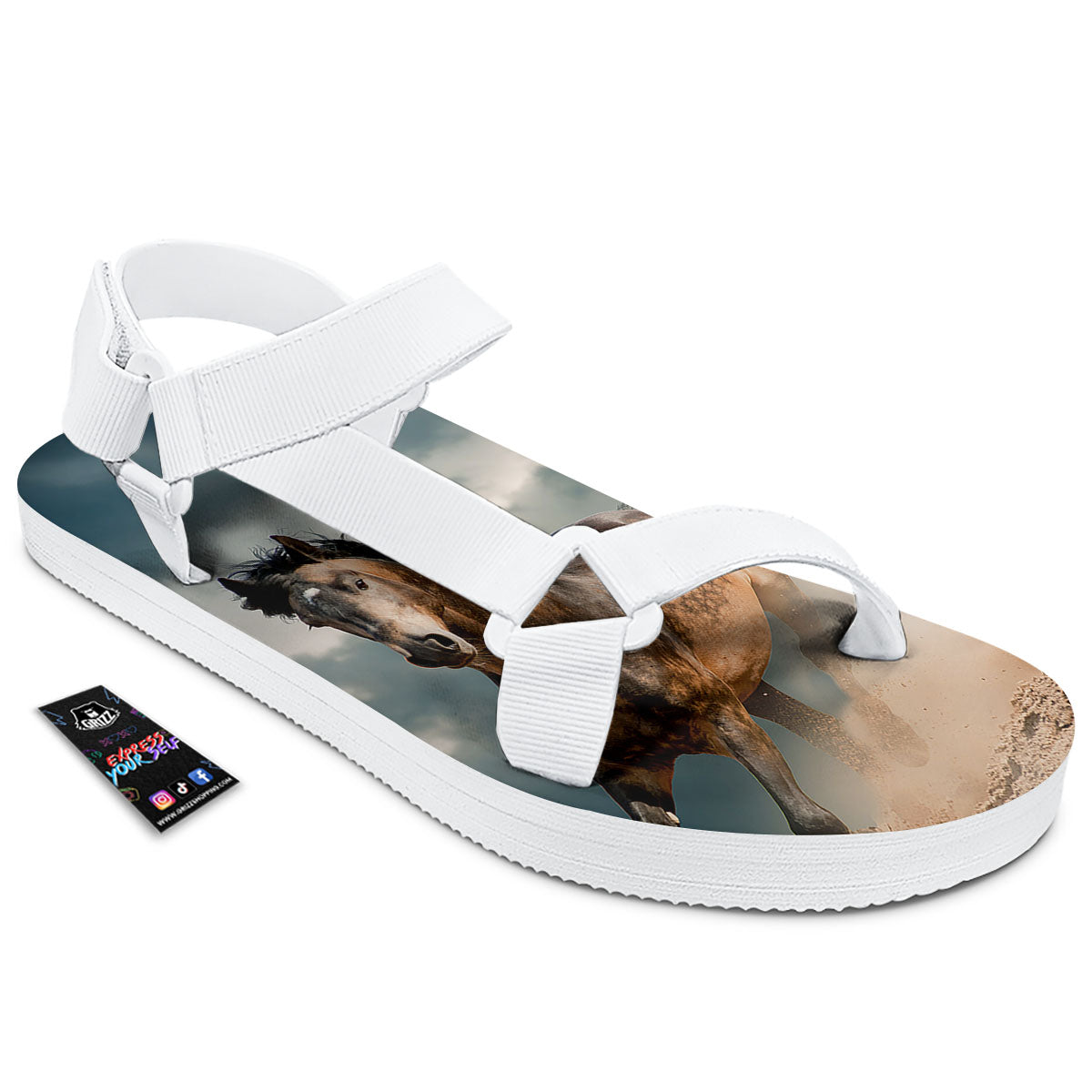 Wild Horses Running Print White Open Toe Sandals-grizzshop