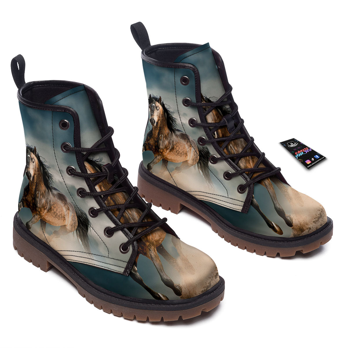 Wild Horses Running Print Work Boots-grizzshop