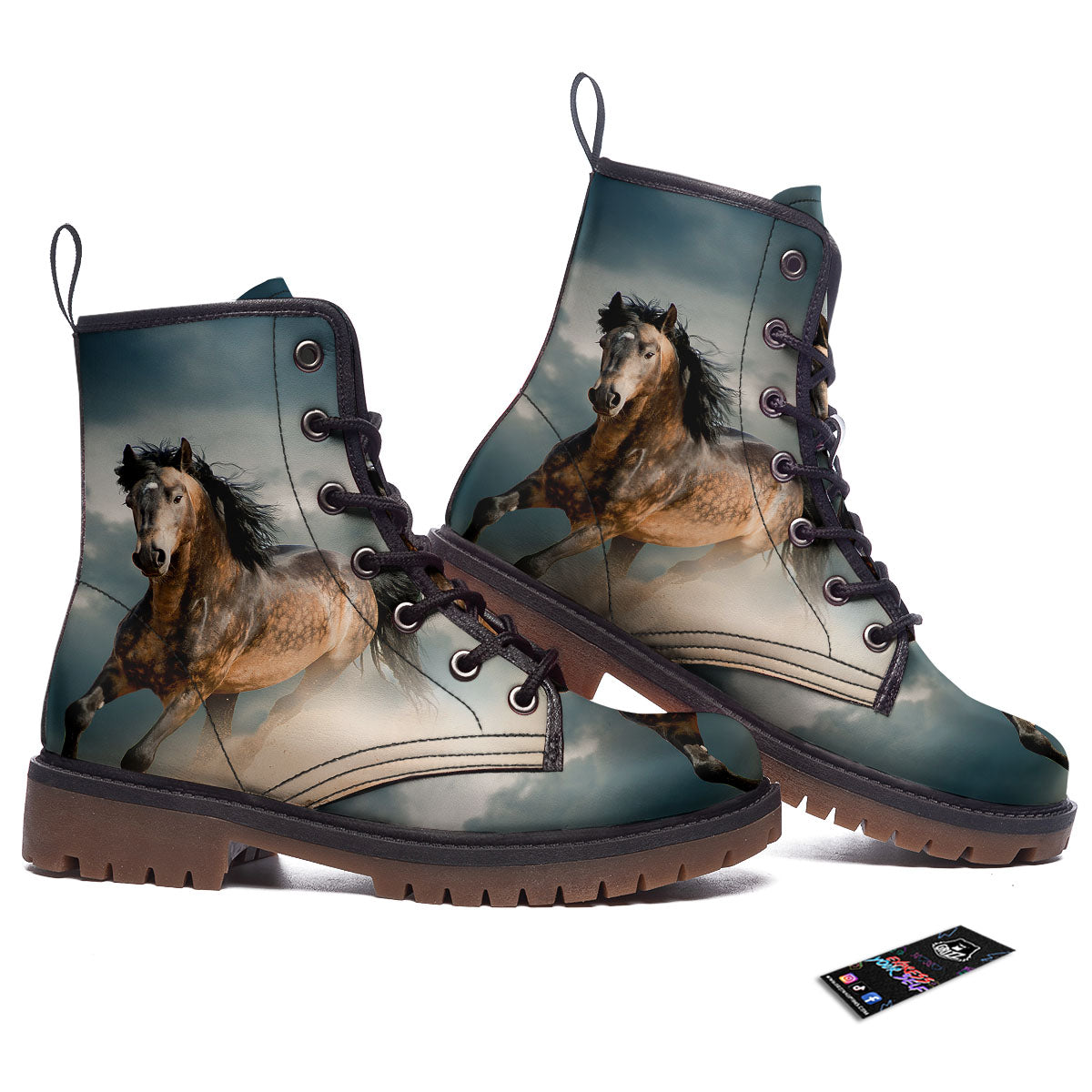 Wild Horses Running Print Work Boots-grizzshop
