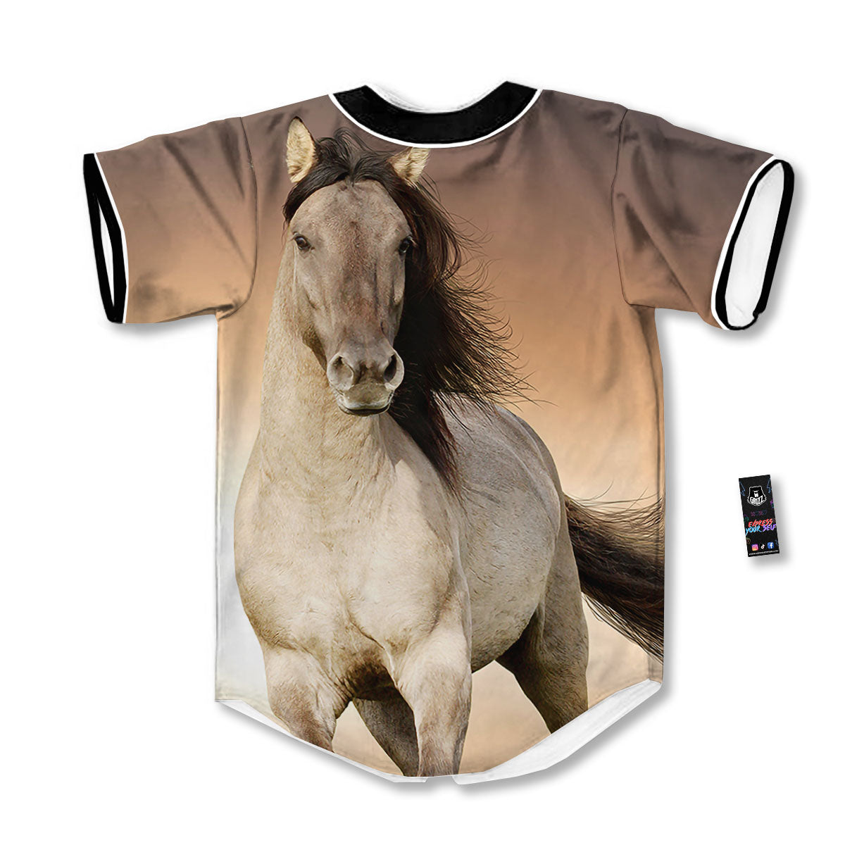 Wild Stallion Horse Running Print Baseball Jersey-grizzshop