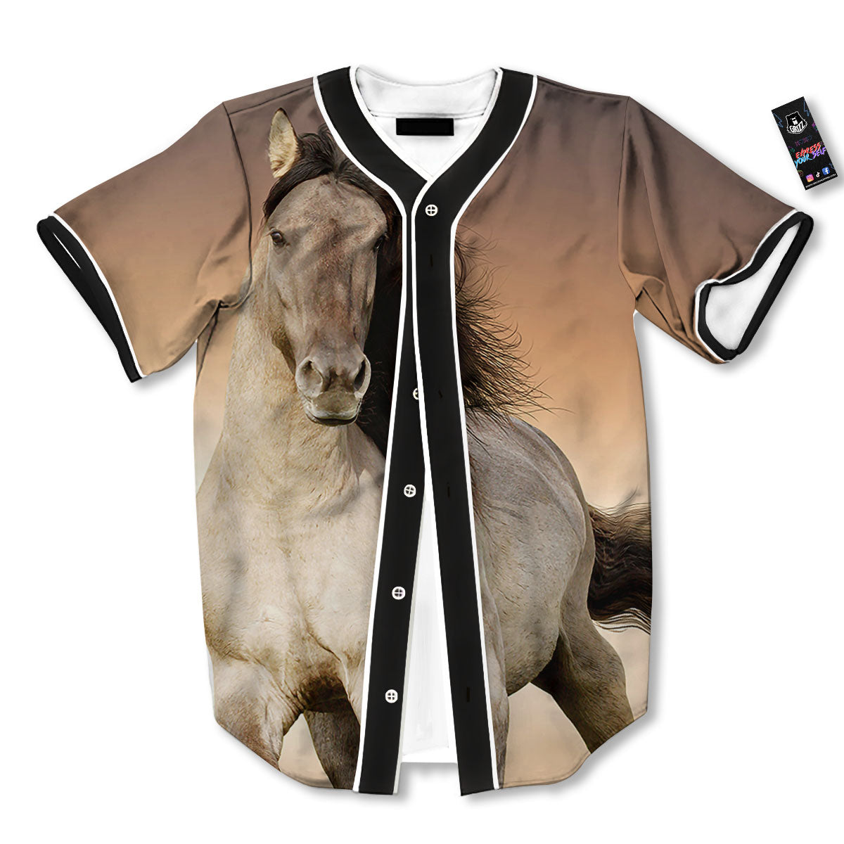 Wild Stallion Horse Running Print Baseball Jersey-grizzshop