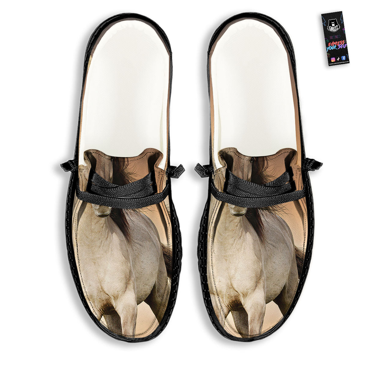 Wild Stallion Horse Running Print Black Loafers-grizzshop