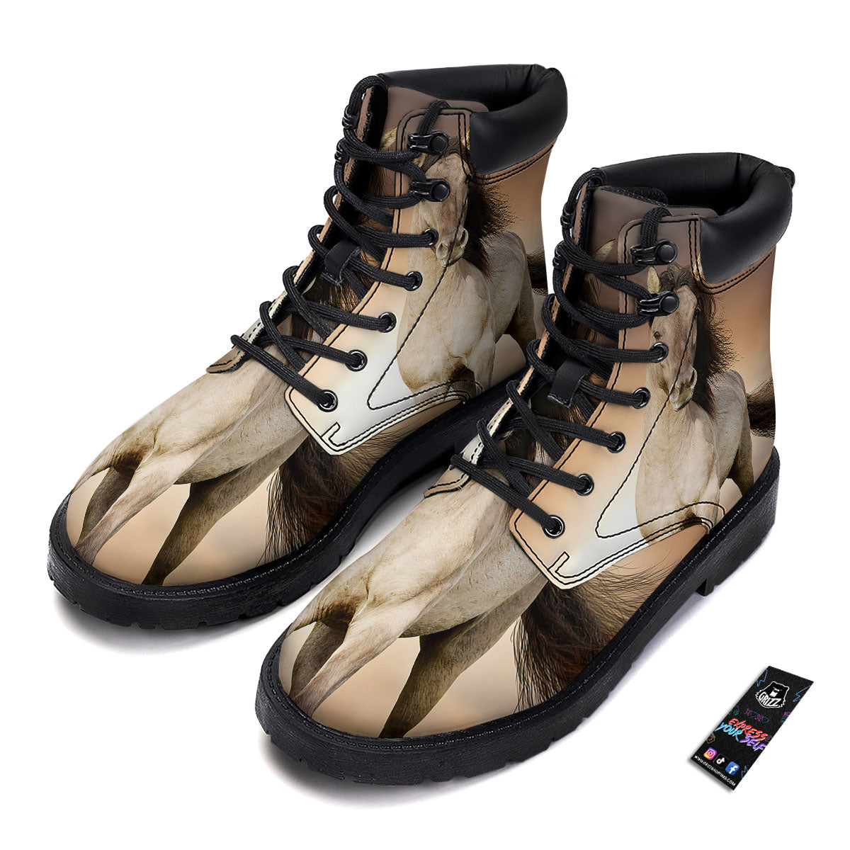 Wild Stallion Horse Running Print Boots-grizzshop