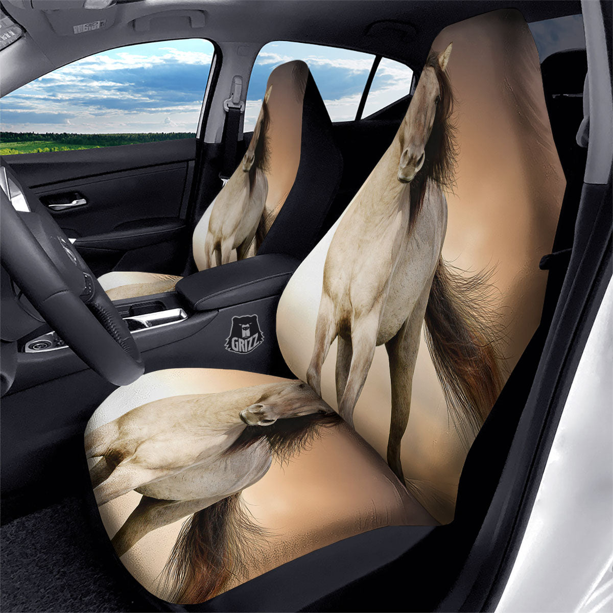 Wild Stallion Horse Running Print Car Seat Covers-grizzshop