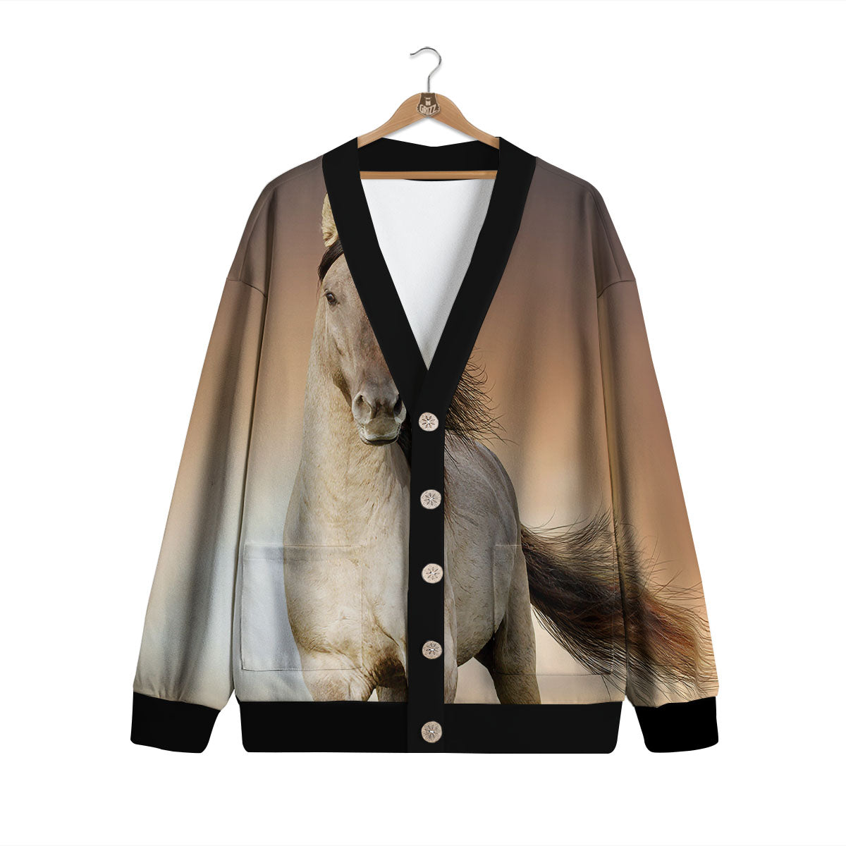 Wild Stallion Horse Running Print Cardigan-grizzshop