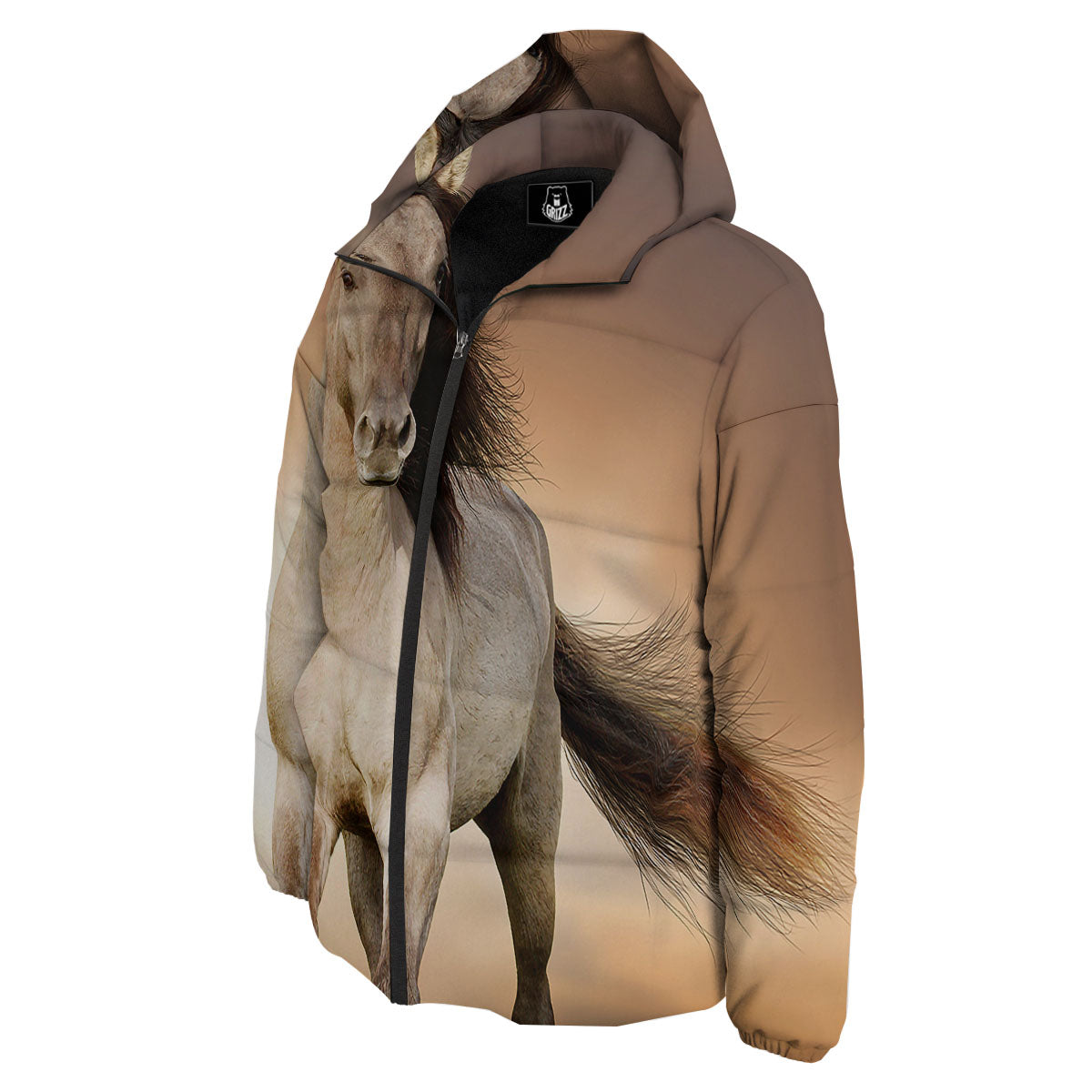 Wild Stallion Horse Running Print Down Jacket-grizzshop