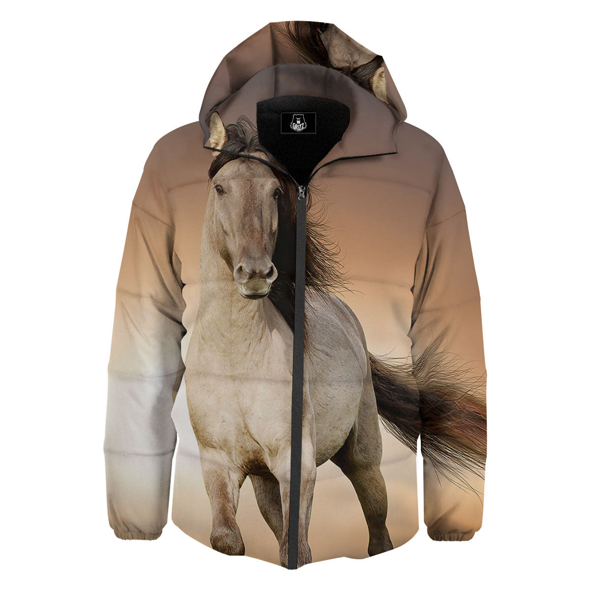Wild Stallion Horse Running Print Down Jacket-grizzshop