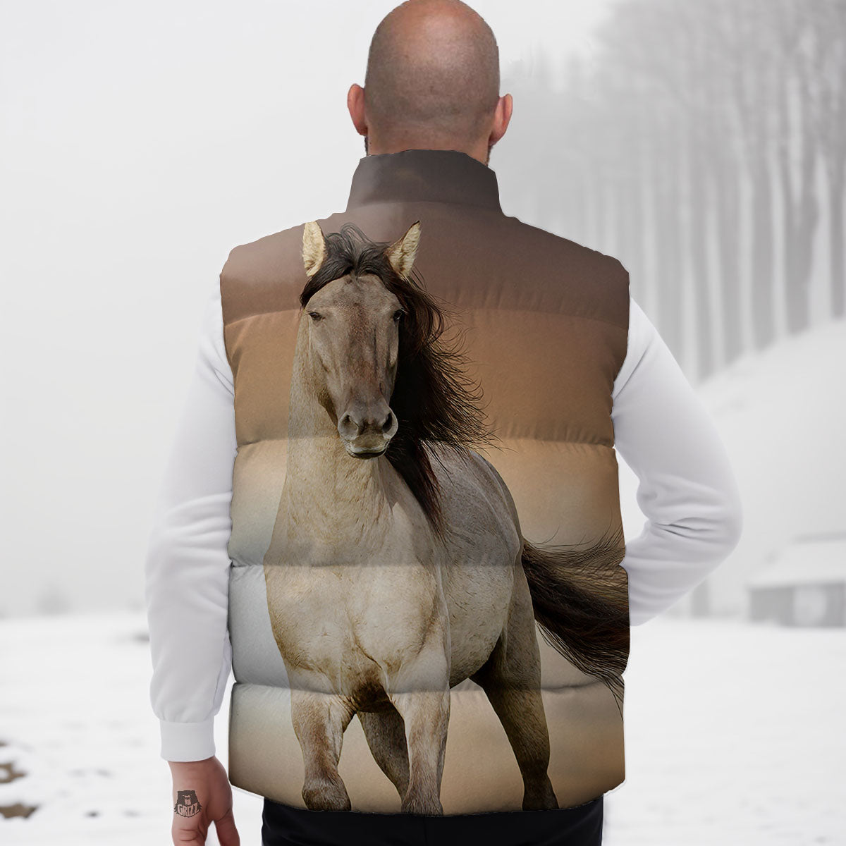 Wild Stallion Horse Running Print Down Vest