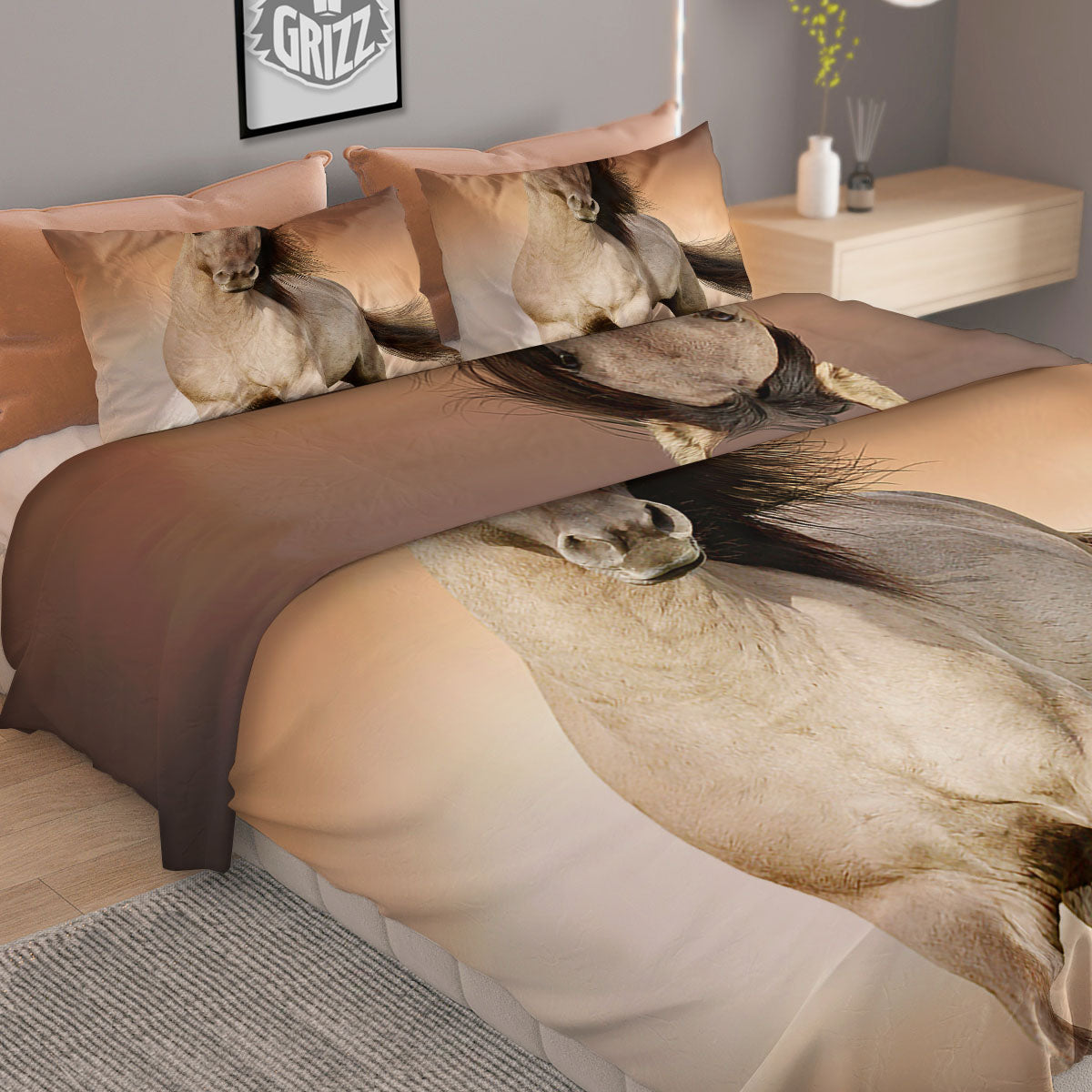Wild Stallion Horse Running Print Duvet Cover Bedding Set