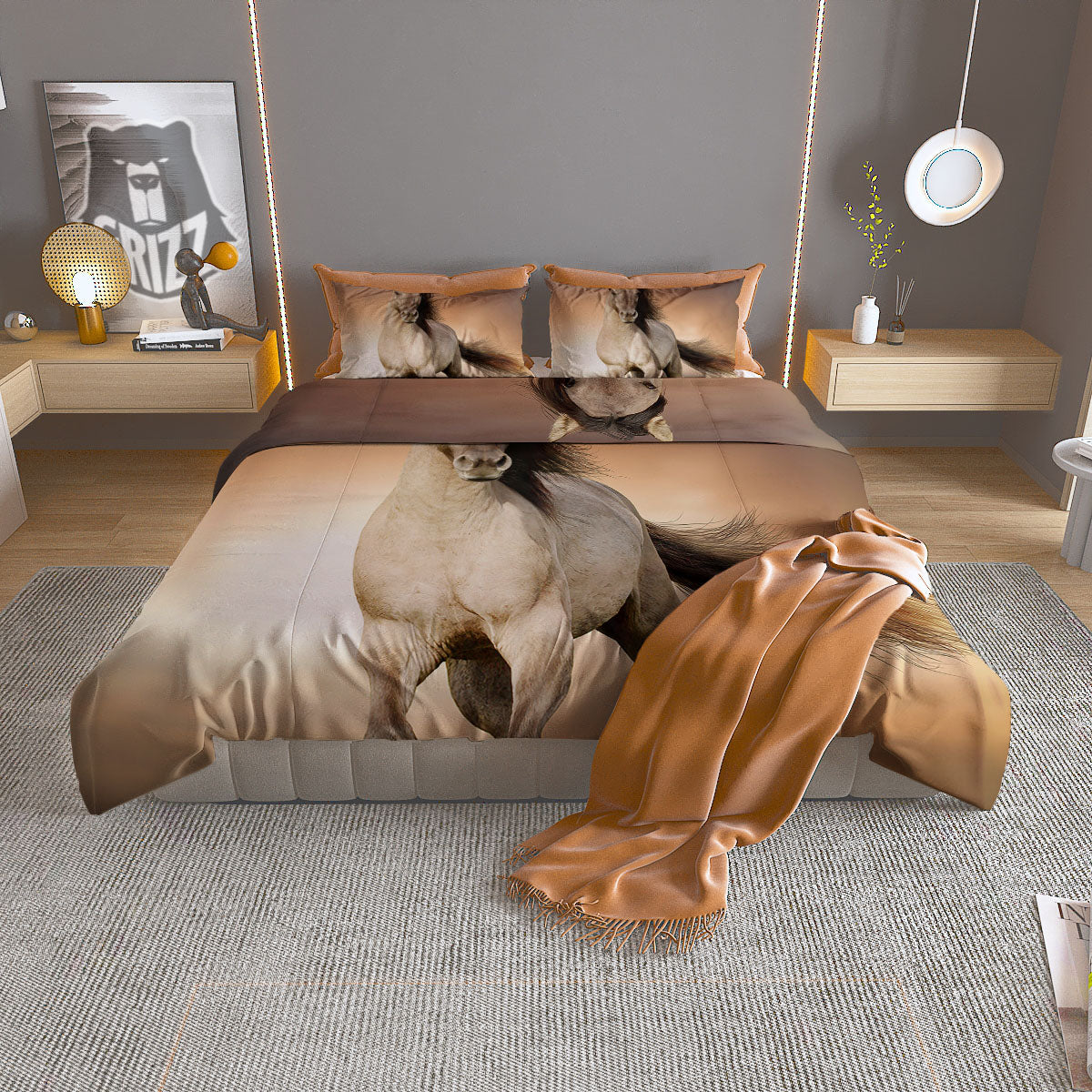Wild Stallion Horse Running Print Duvet Cover Bedding Set