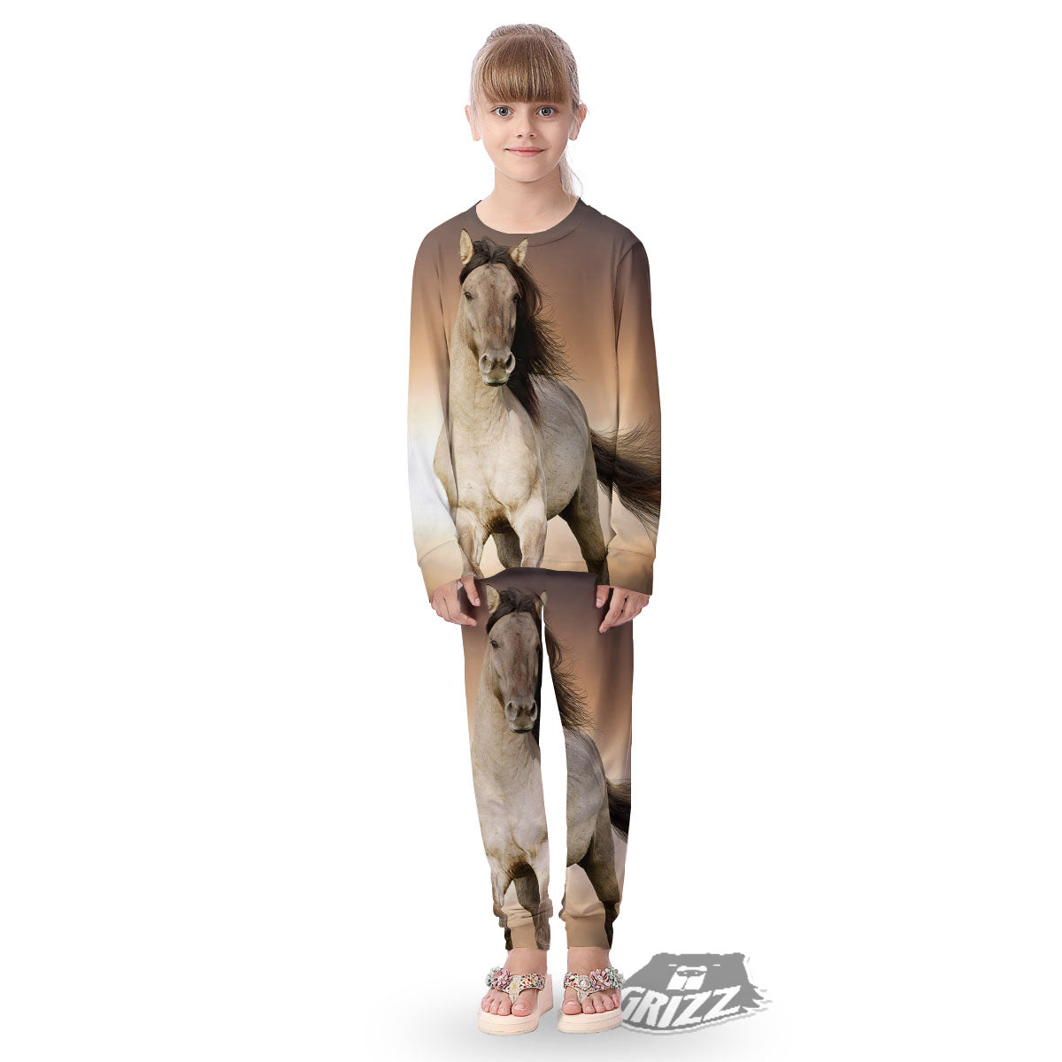 Wild Stallion Horse Running Print Kid's Pajamas-grizzshop