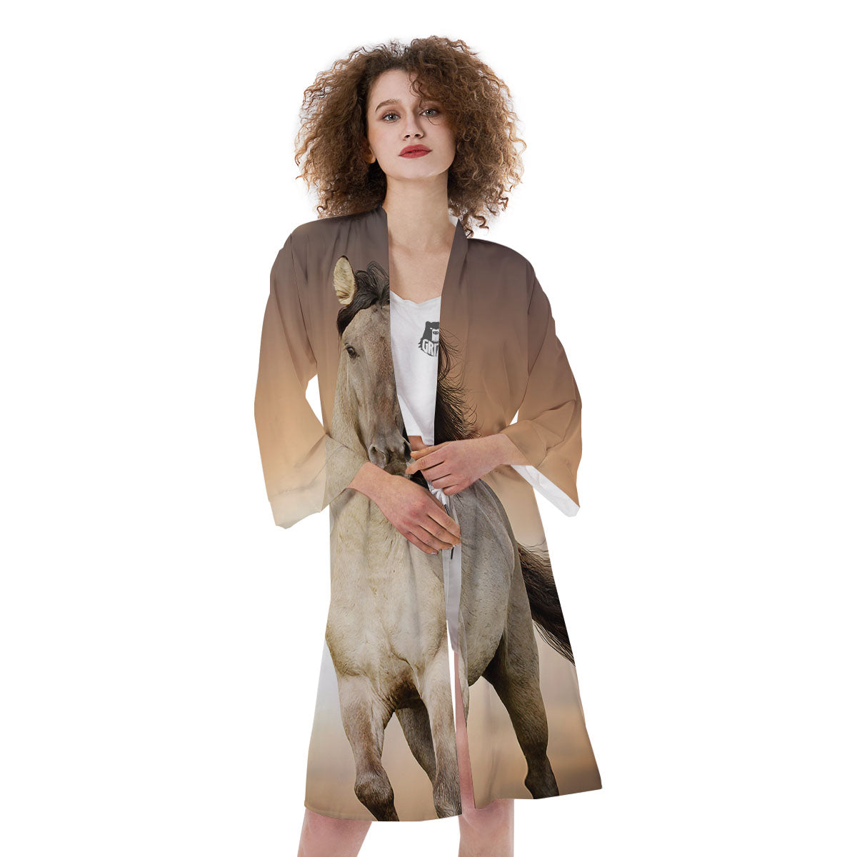 Wild Stallion Horse Running Print Kimono-grizzshop