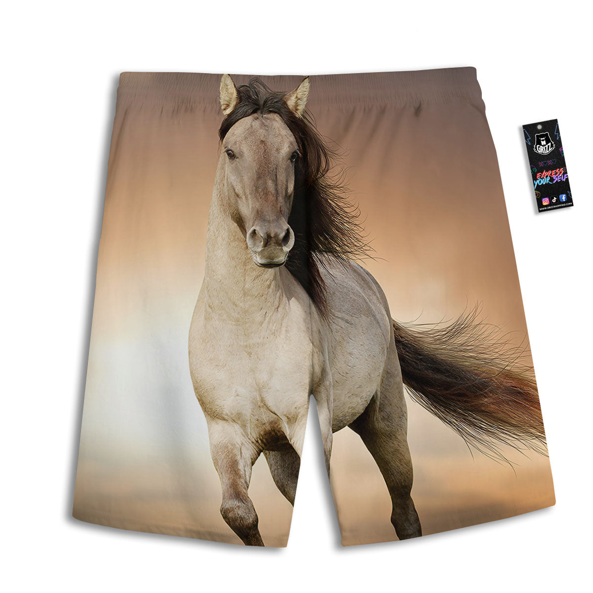 Wild Stallion Horse Running Print Men's Athletic Shorts