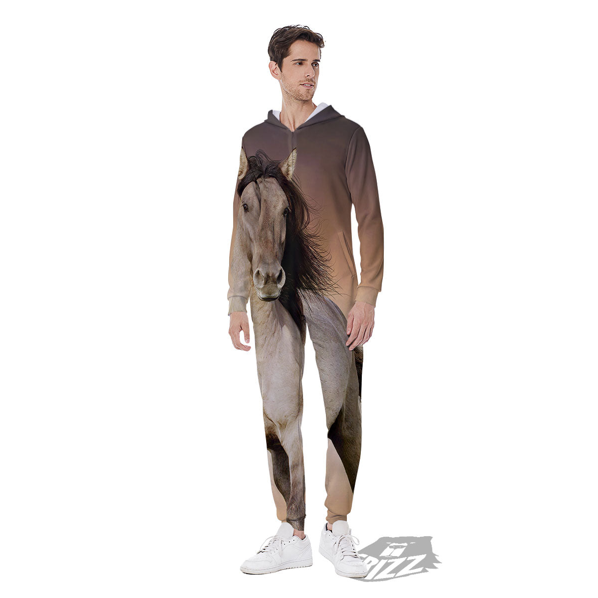 Wild Stallion Horse Running Print Men's Jumpsuit-grizzshop
