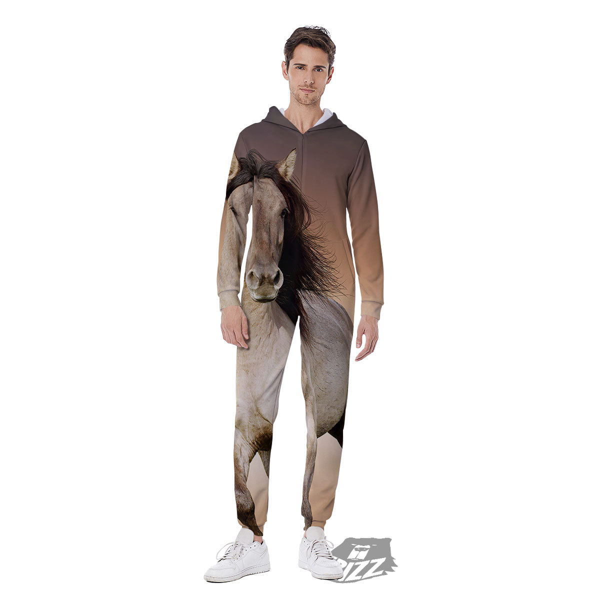 Wild Stallion Horse Running Print Men's Jumpsuit-grizzshop