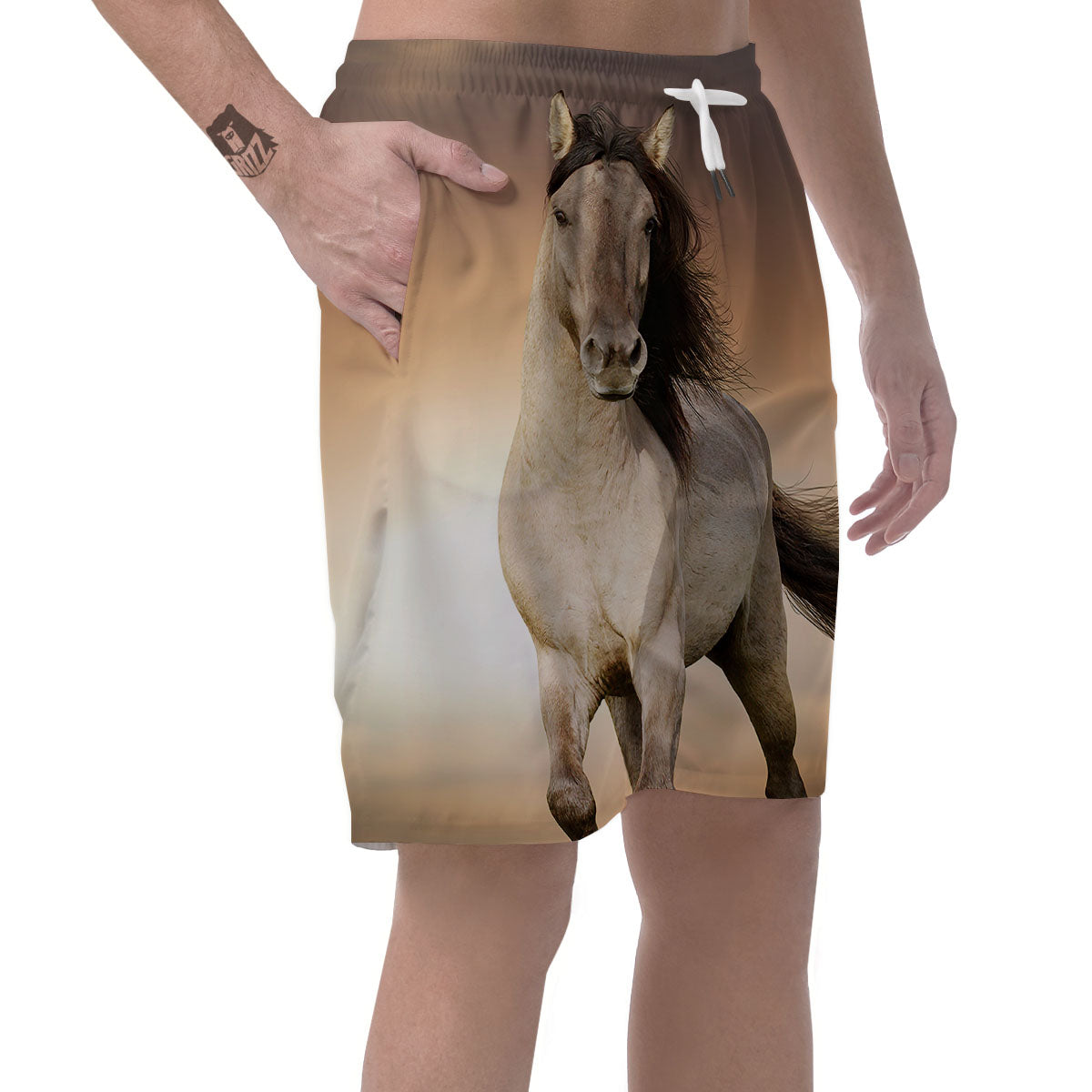 Wild Stallion Horse Running Print Men's Shorts-grizzshop