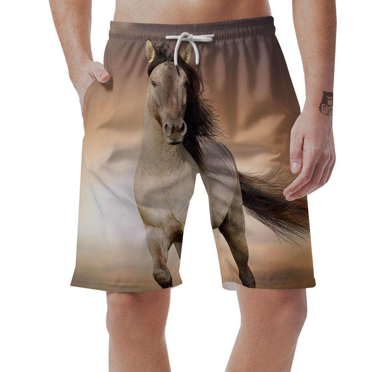 Wild Stallion Horse Running Print Men's Shorts-grizzshop