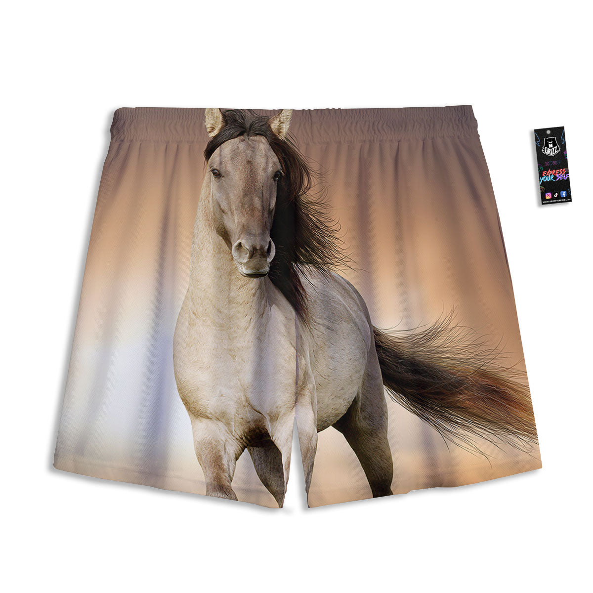Wild Stallion Horse Running Print Mesh Shorts