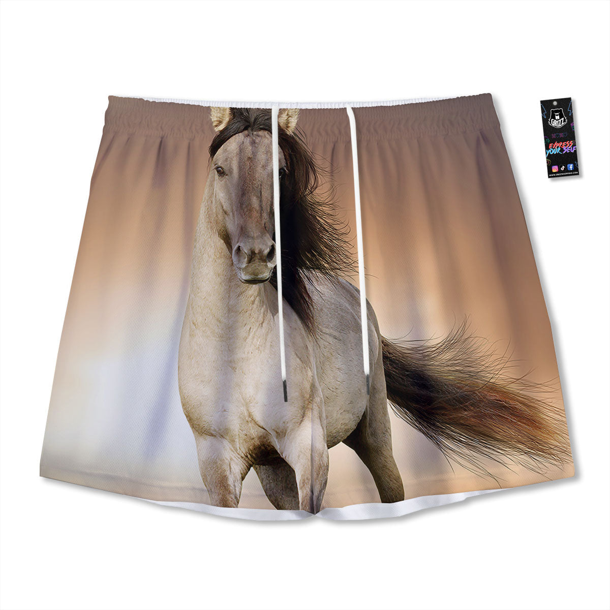 Wild Stallion Horse Running Print Mesh Shorts