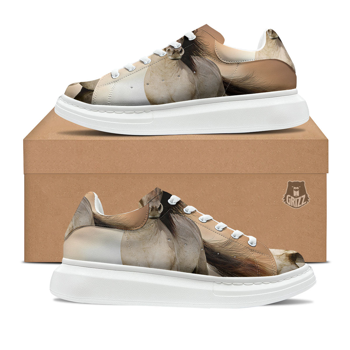 Wild Stallion Horse Running Print Platform Shoes-grizzshop