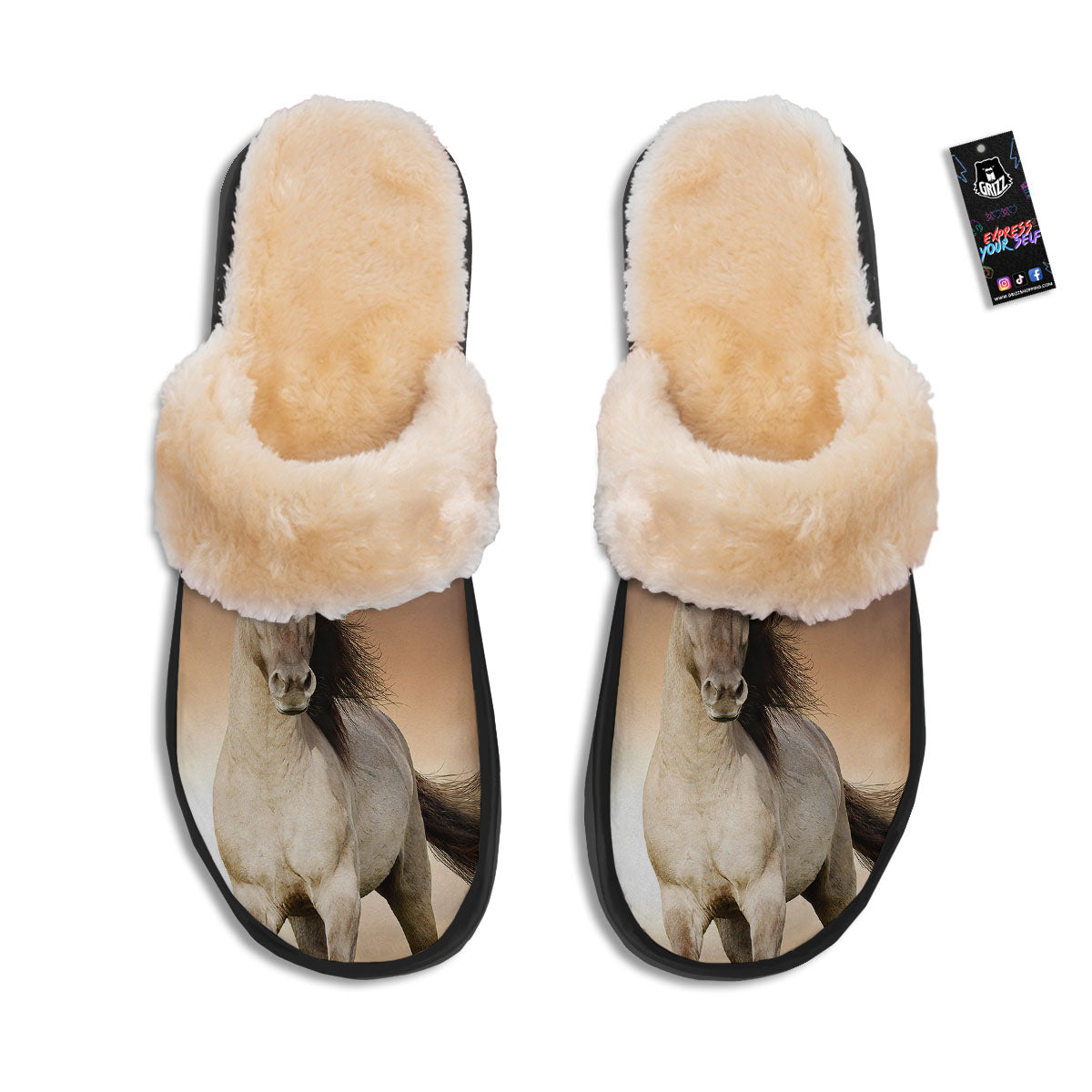 Wild Stallion Horse Running Print Slippers-grizzshop