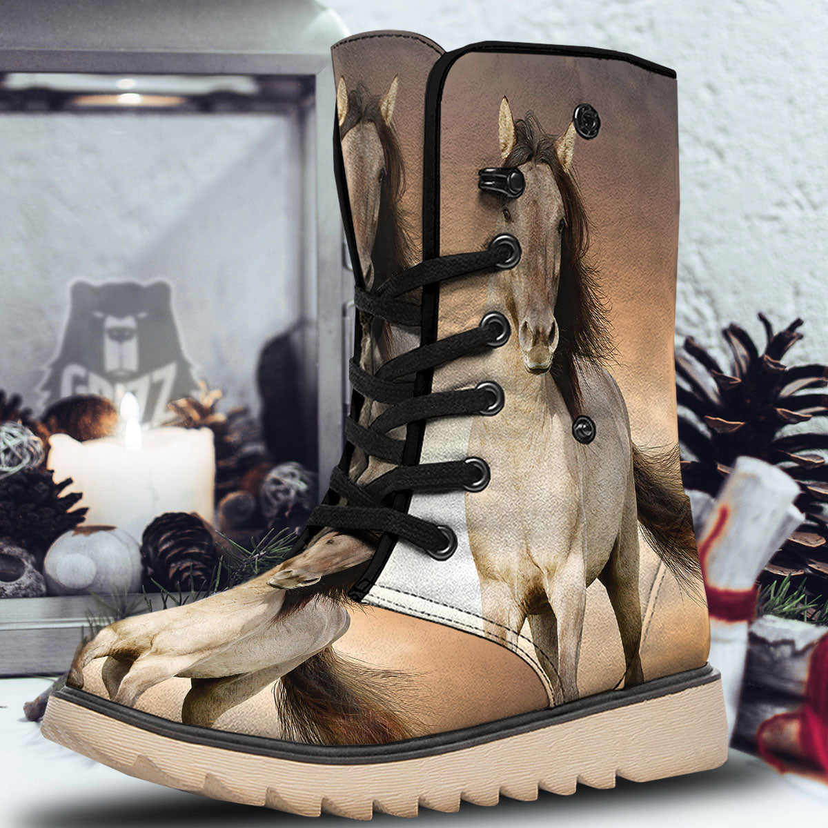 Wild Stallion Horse Running Print Snow Boots-grizzshop