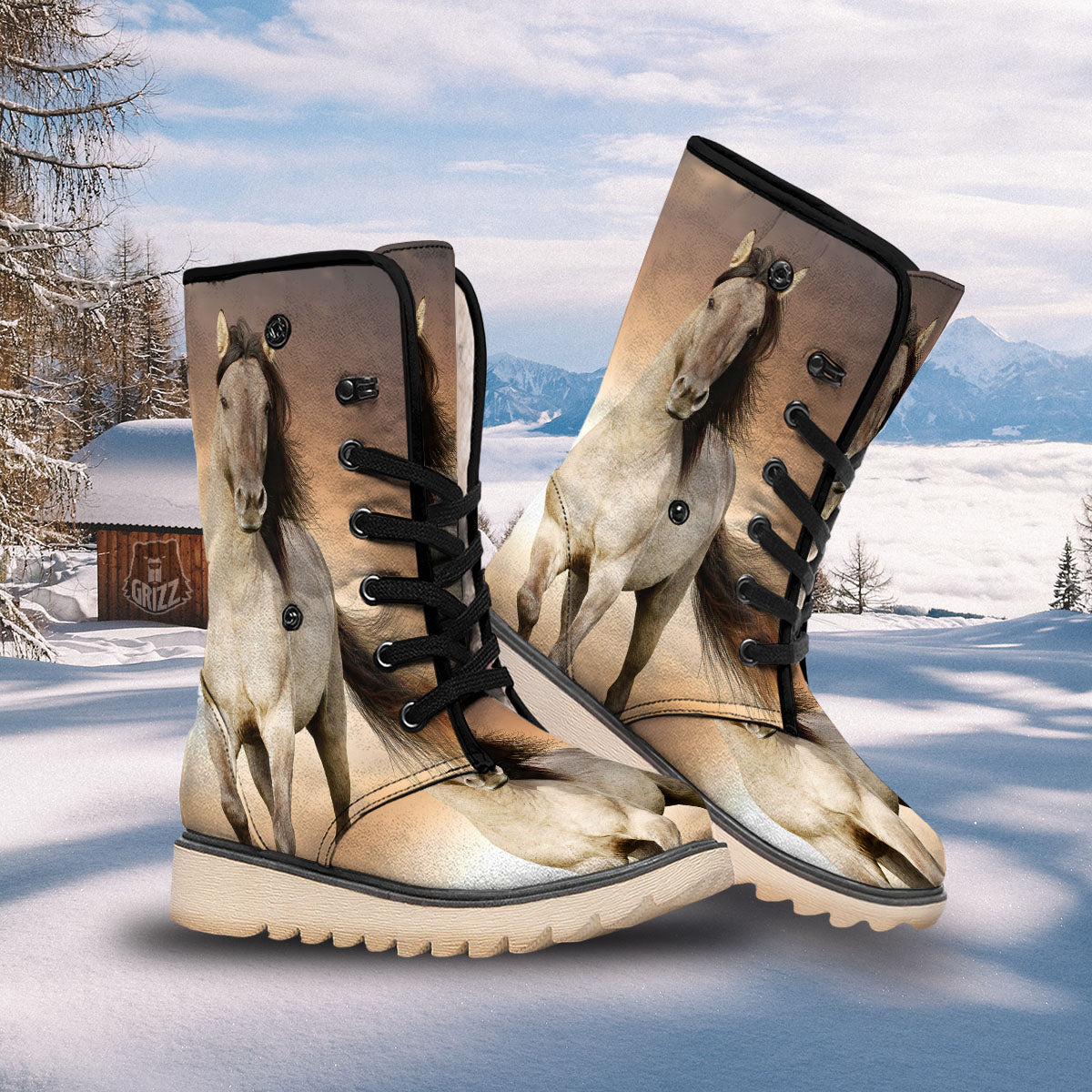 Wild Stallion Horse Running Print Snow Boots-grizzshop