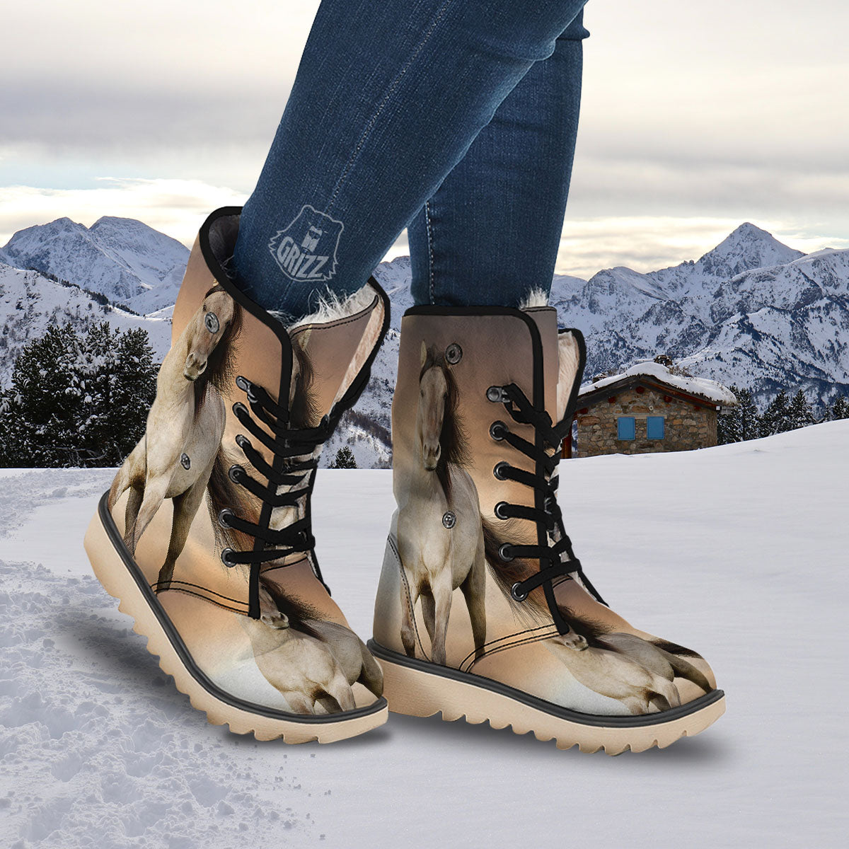Wild Stallion Horse Running Print Snow Boots-grizzshop
