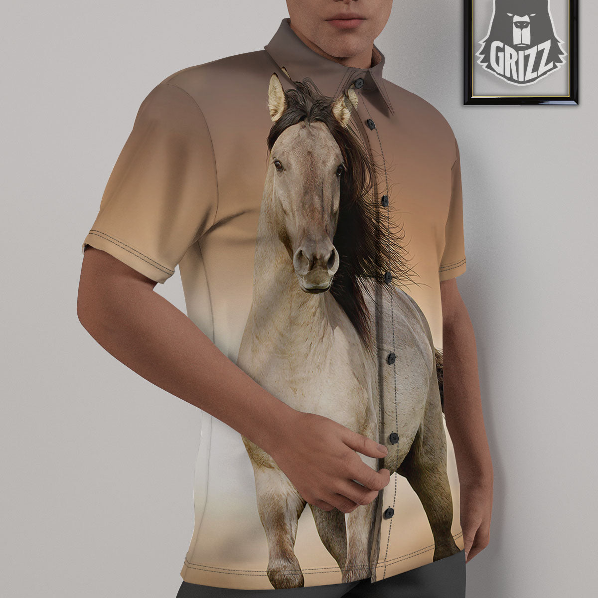 Wild Stallion Horse Running Print Untucked Shirts-grizzshop