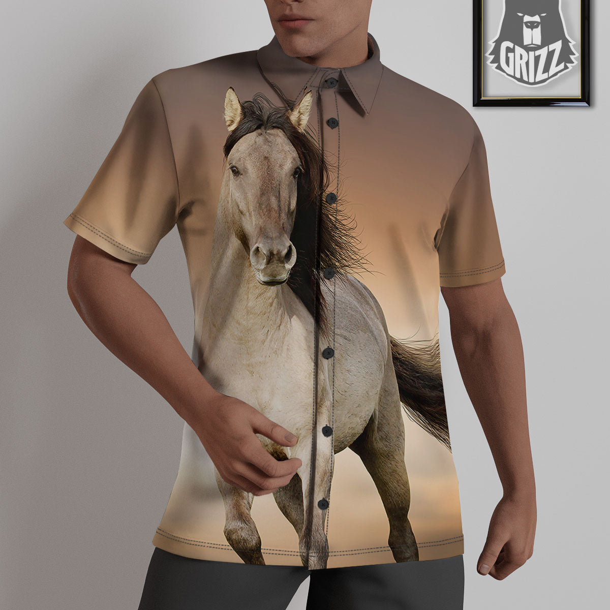 Wild Stallion Horse Running Print Untucked Shirts-grizzshop