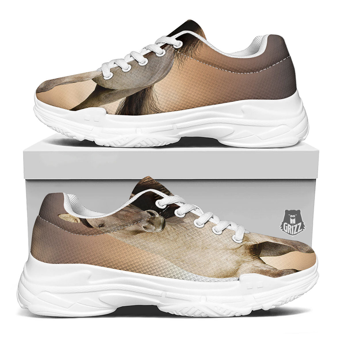 Wild Stallion Horse Running Print White Chunky Shoes-grizzshop