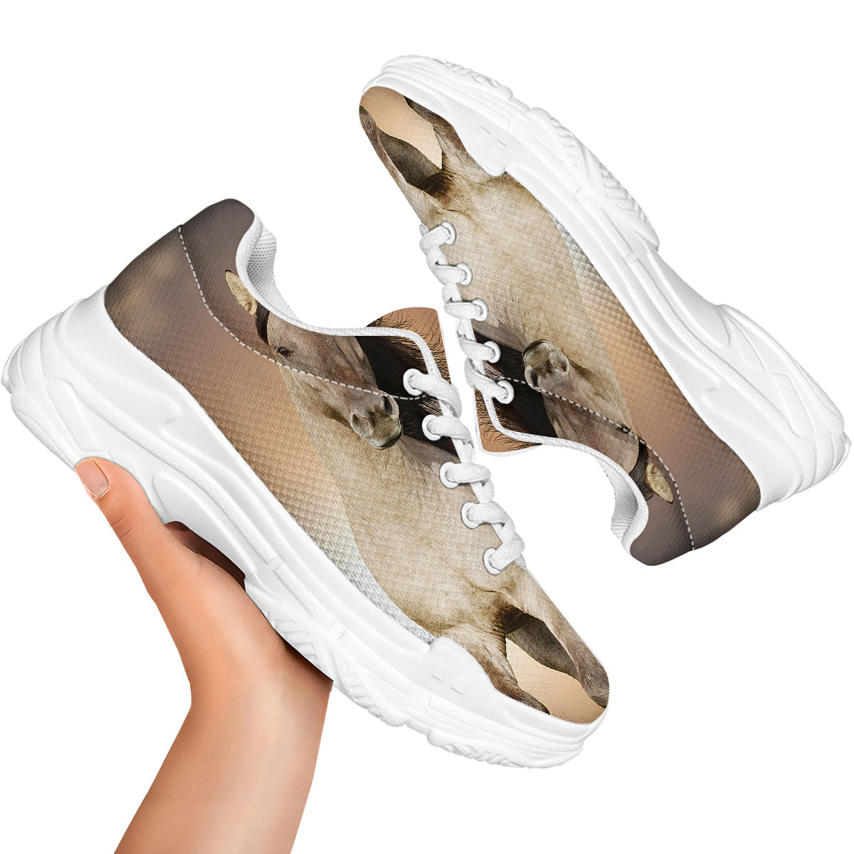 Wild Stallion Horse Running Print White Chunky Shoes-grizzshop