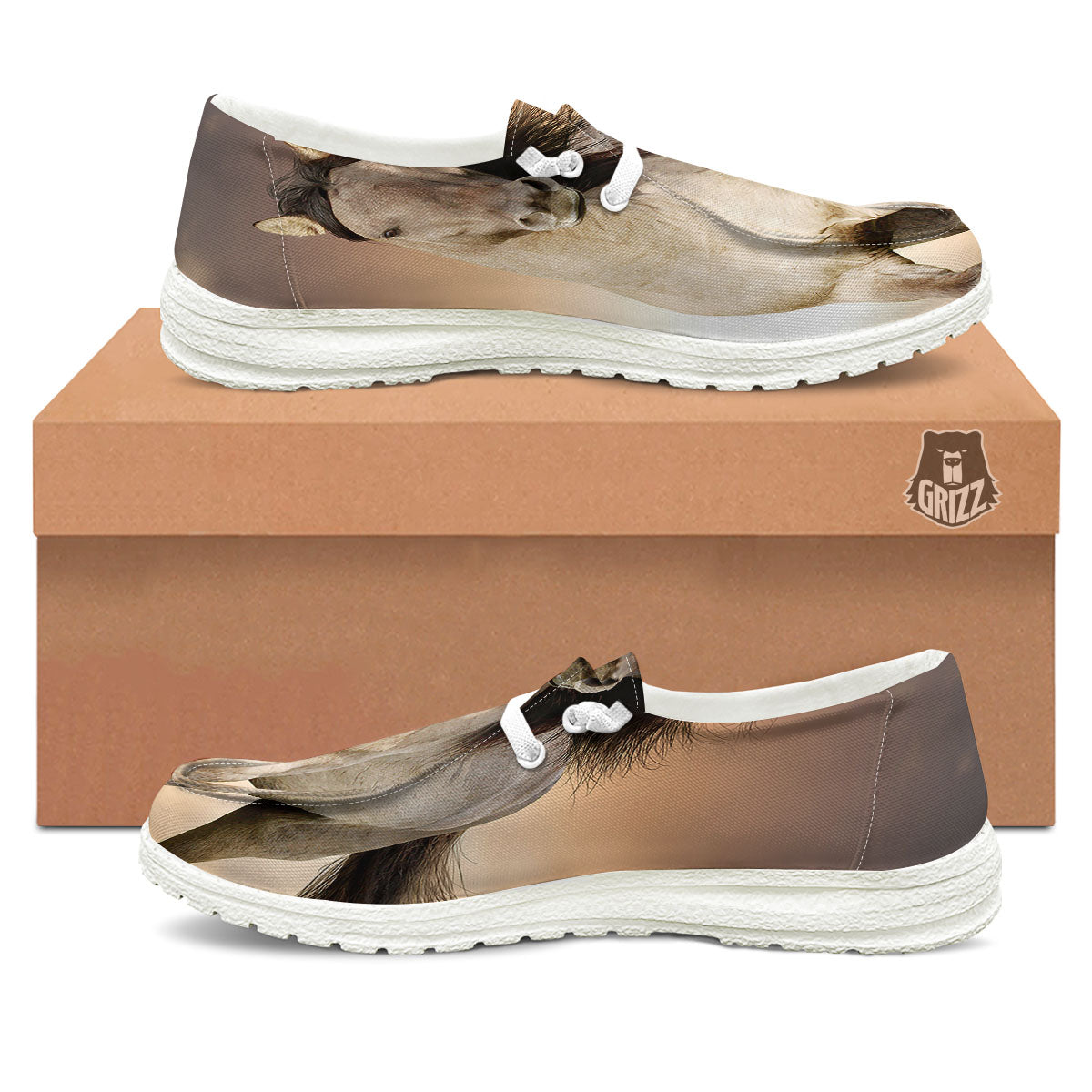 Wild Stallion Horse Running Print White Loafers-grizzshop