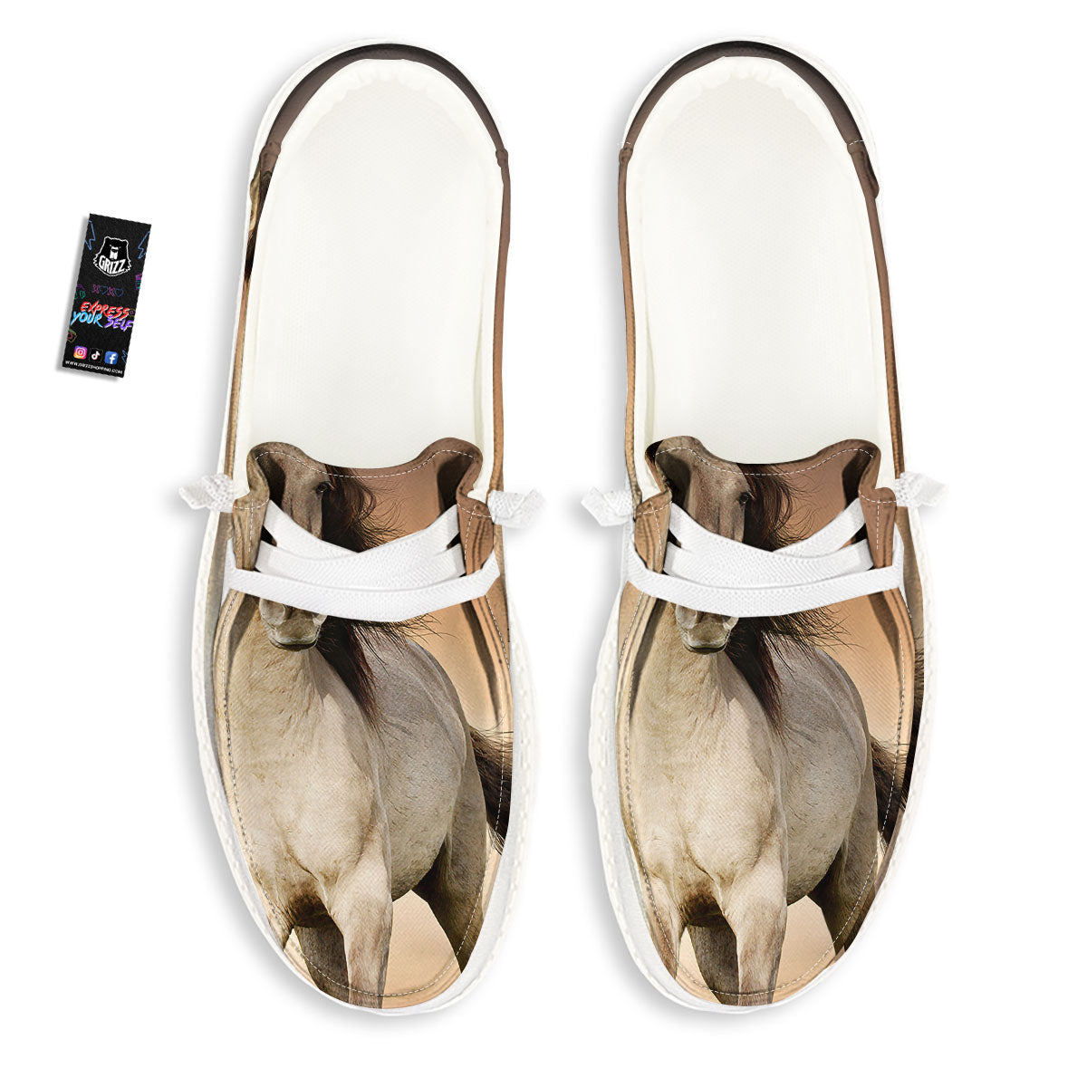 Wild Stallion Horse Running Print White Loafers-grizzshop