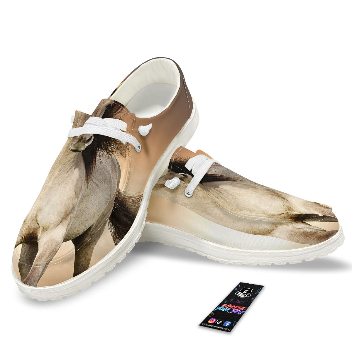 Wild Stallion Horse Running Print White Loafers-grizzshop