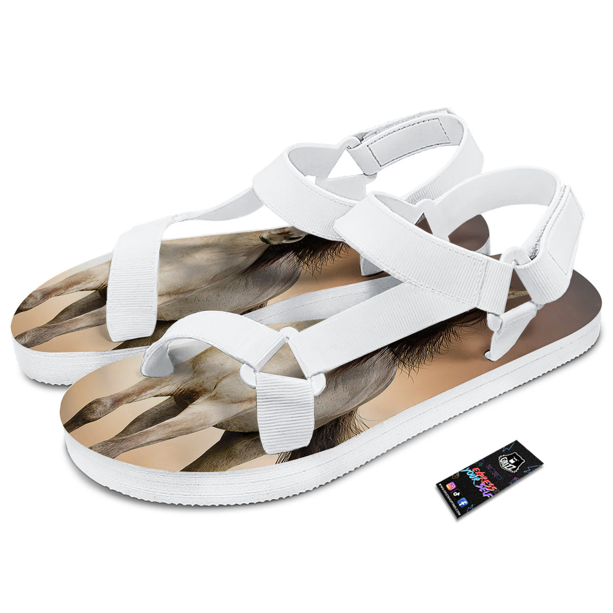 Wild Stallion Horse Running Print White Open Toe Sandals-grizzshop