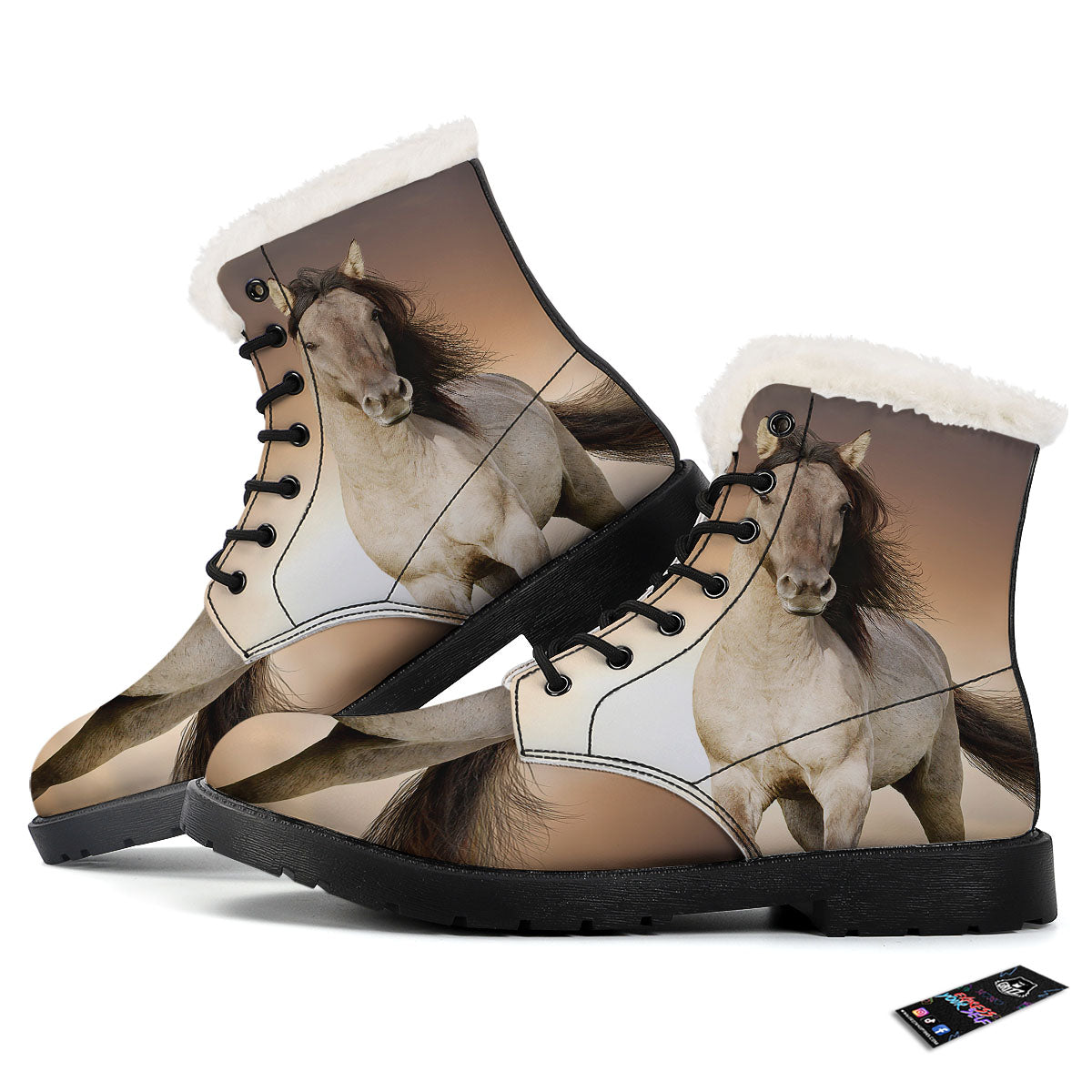Wild Stallion Horse Running Print Winter Boots-grizzshop