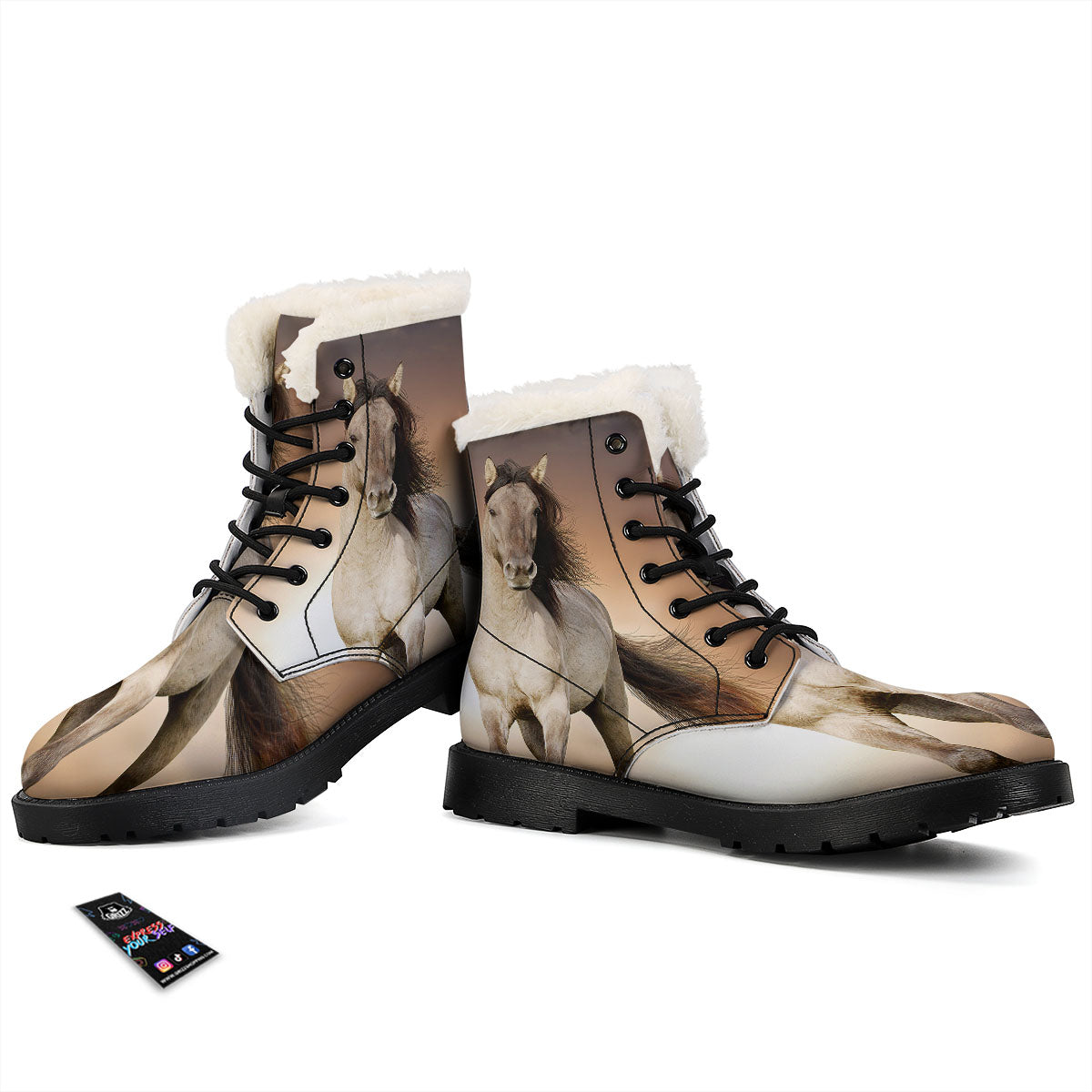Wild Stallion Horse Running Print Winter Boots-grizzshop