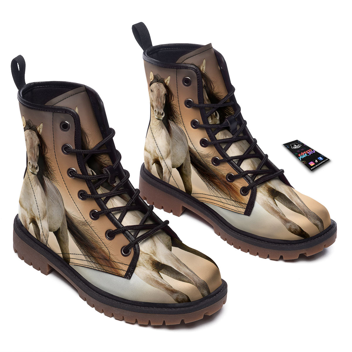 Wild Stallion Horse Running Print Work Boots-grizzshop