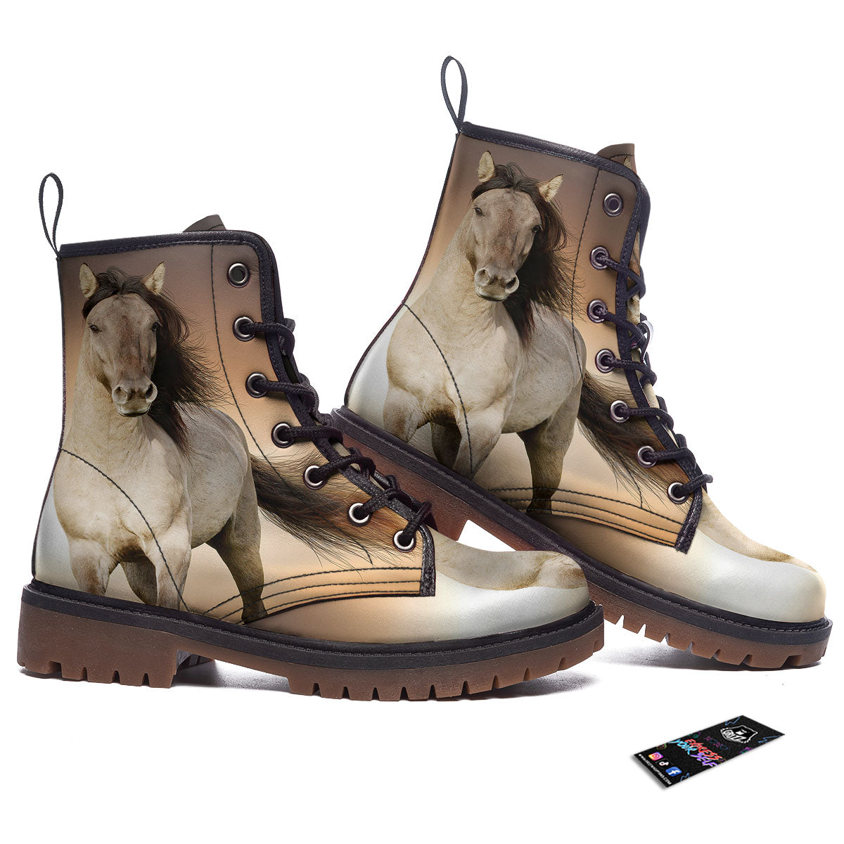 Wild Stallion Horse Running Print Work Boots-grizzshop