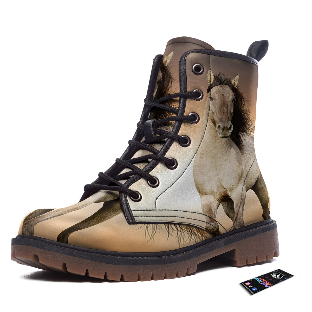Wild Stallion Horse Running Print Work Boots-grizzshop