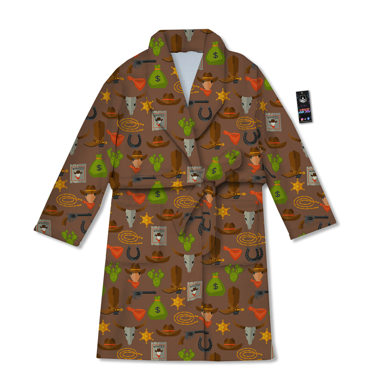Wild West And Emoji Cowboy Style Print Pattern Bathrobe-grizzshop