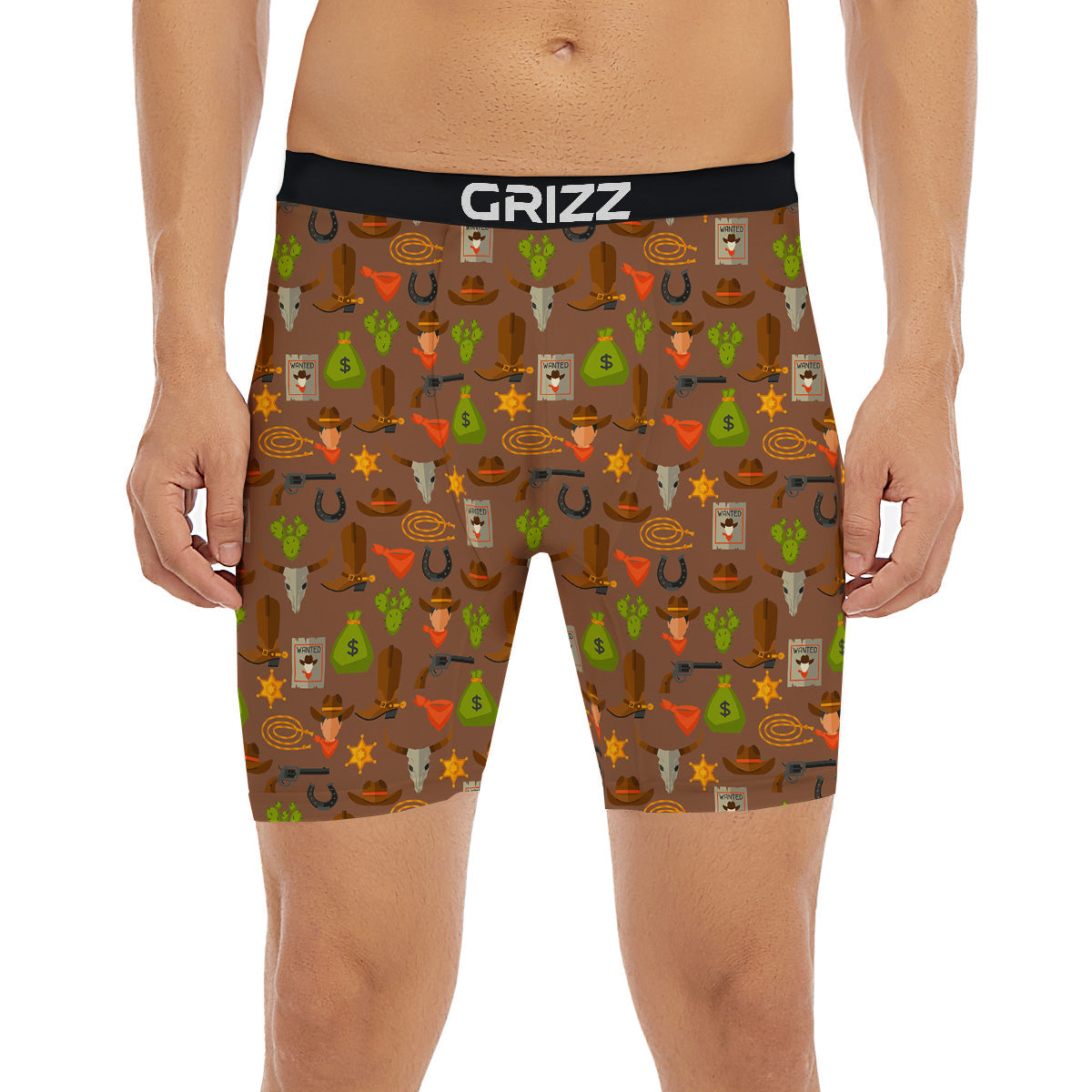 Wild West And Emoji Cowboy Style Print Pattern Boxer Briefs-grizzshop