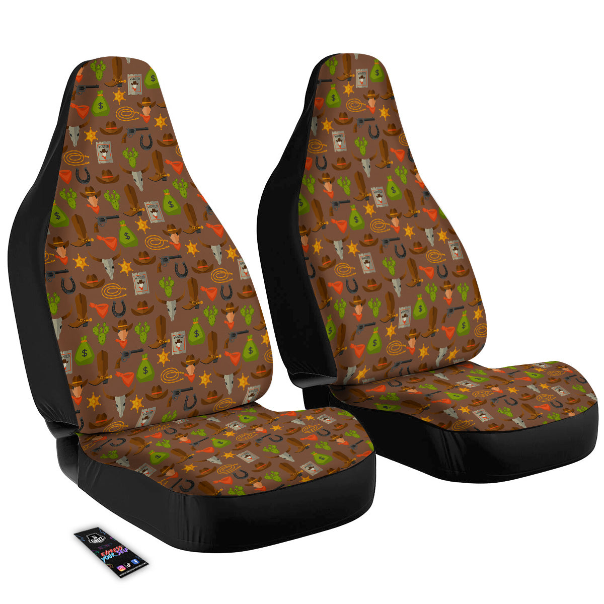 Wild West And Emoji Cowboy Style Print Pattern Car Seat Covers-grizzshop