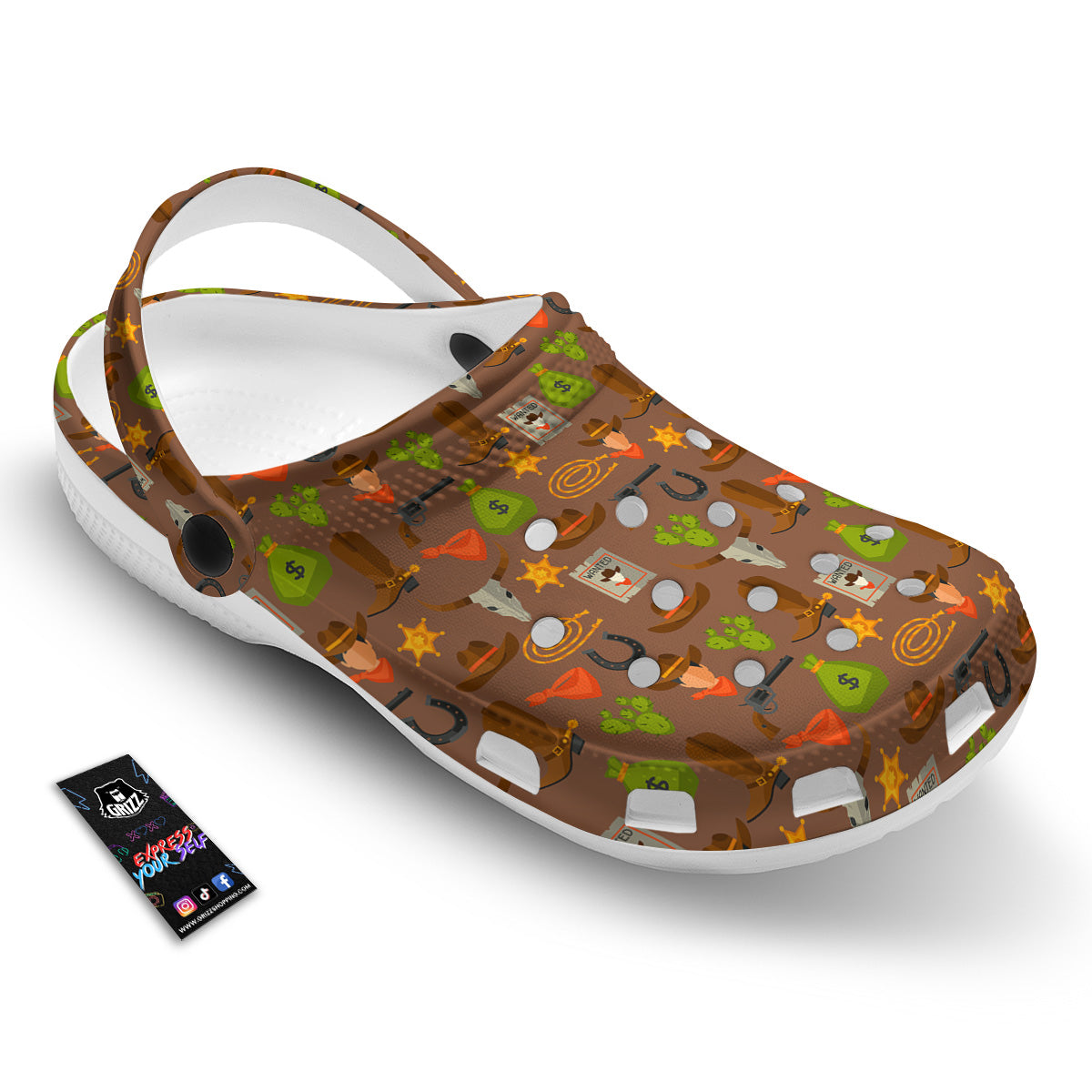 Wild West And Emoji Cowboy Style Print Pattern Clog-grizzshop