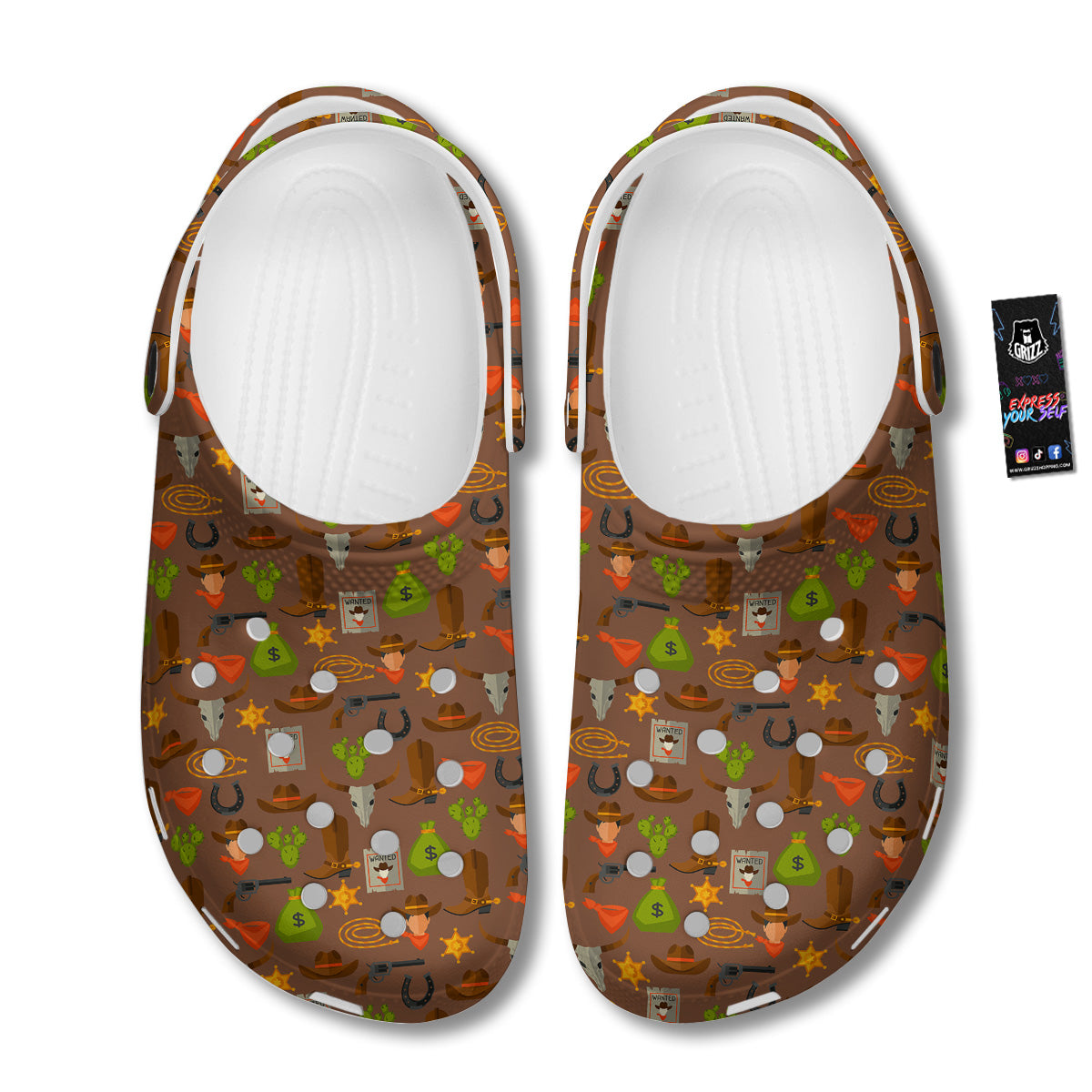 Wild West And Emoji Cowboy Style Print Pattern Clog-grizzshop