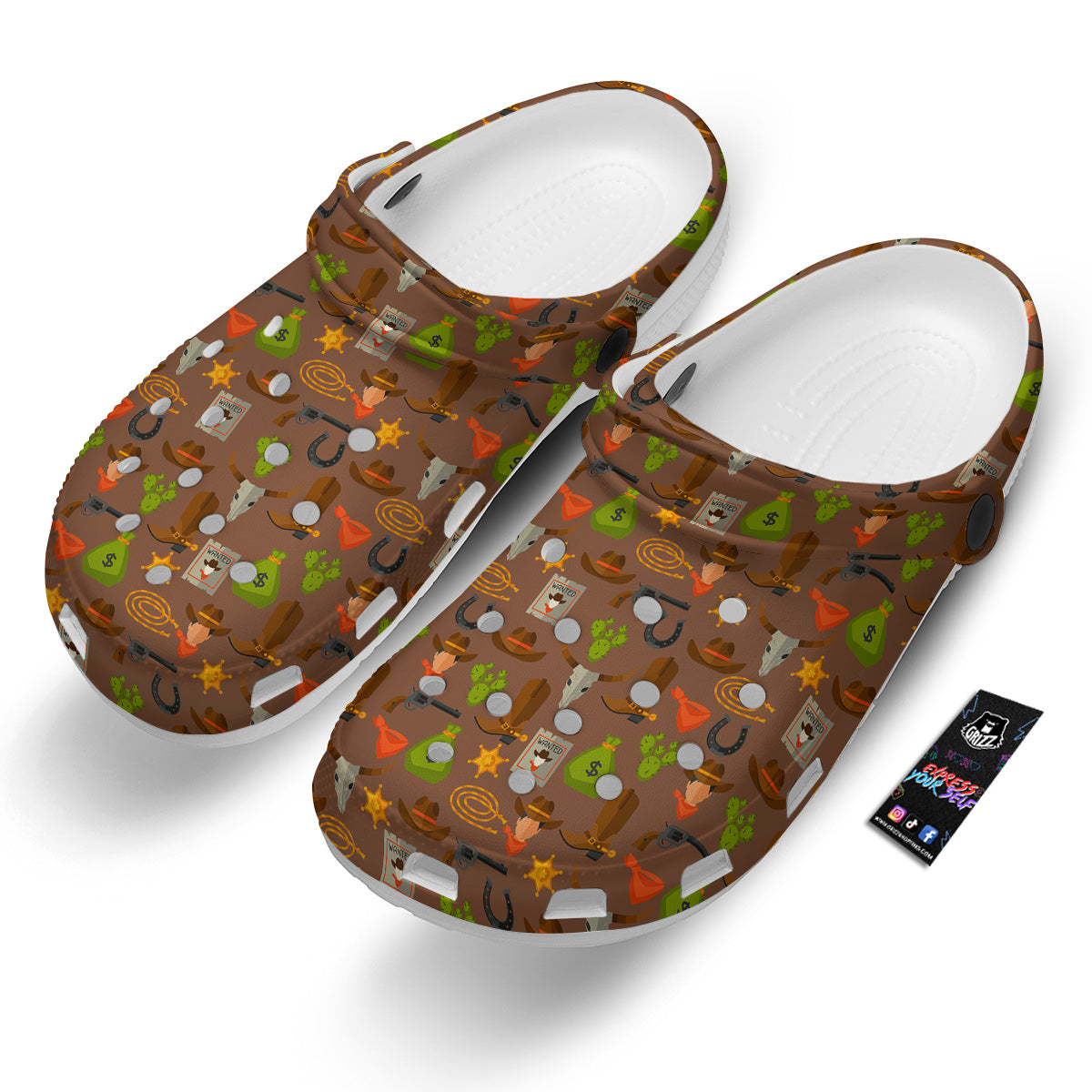 Wild West And Emoji Cowboy Style Print Pattern Clog-grizzshop