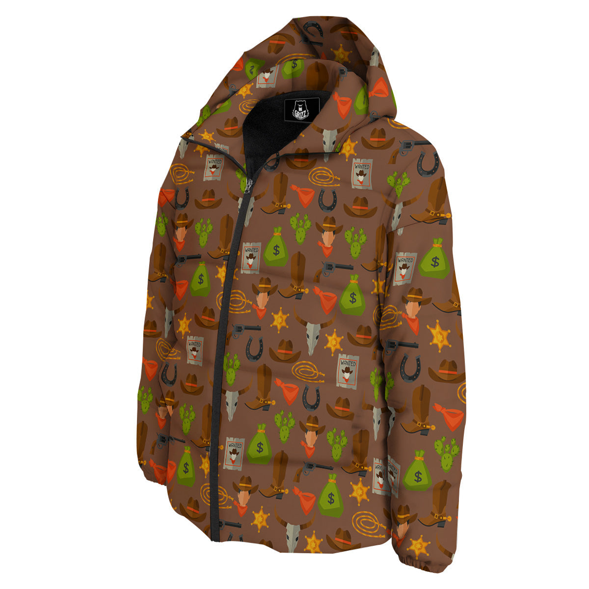 Wild West And Emoji Cowboy Style Print Pattern Down Jacket-grizzshop