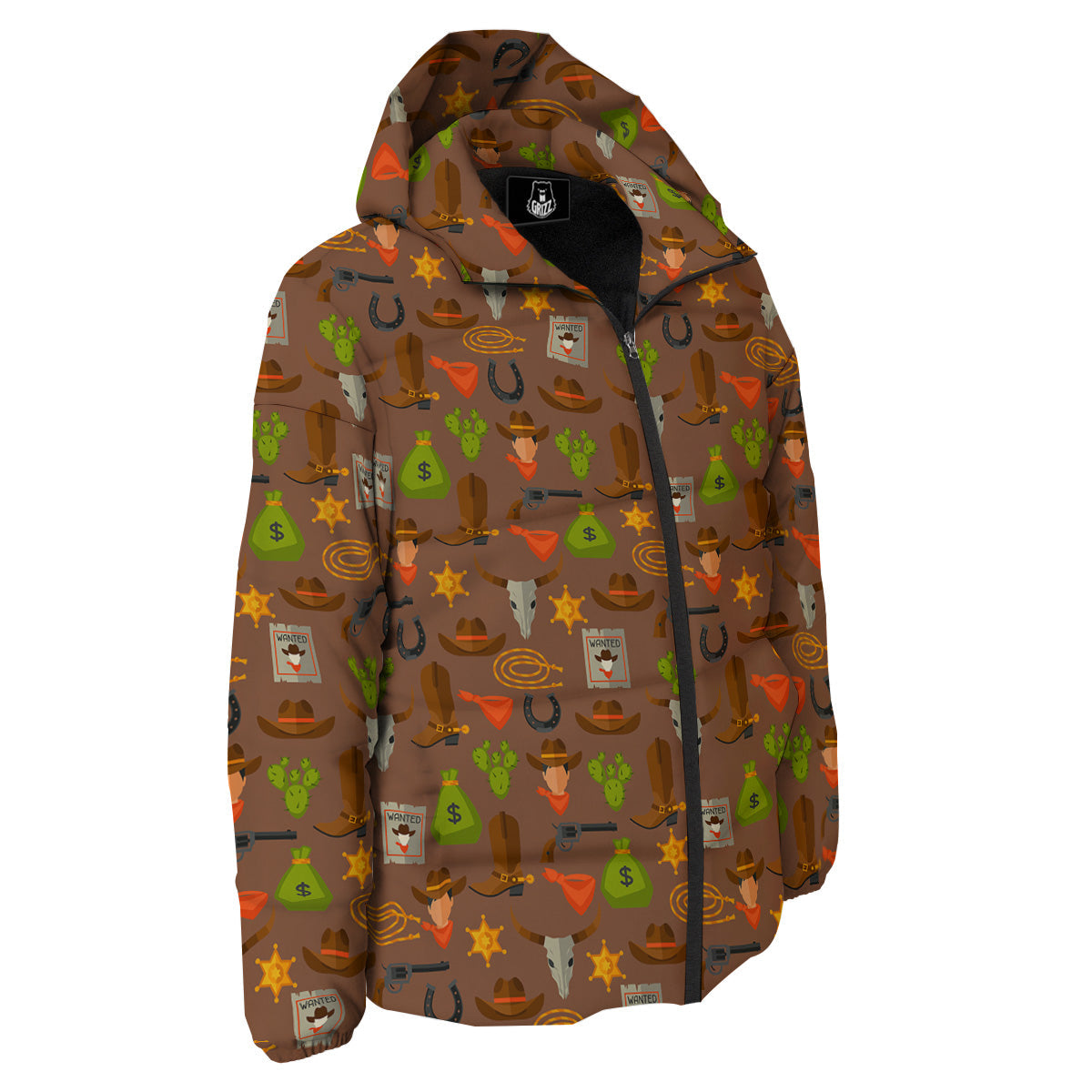 Wild West And Emoji Cowboy Style Print Pattern Down Jacket-grizzshop