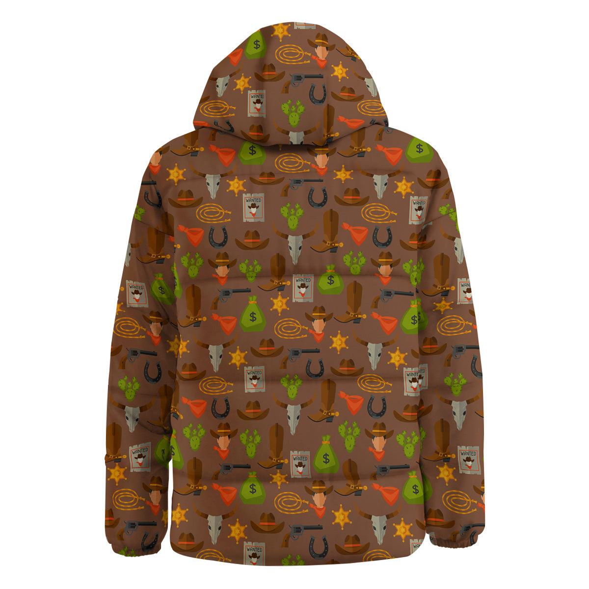 Wild West And Emoji Cowboy Style Print Pattern Down Jacket-grizzshop